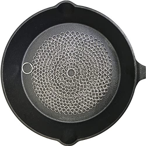 HOVhomeDEVP 316 Premium Stainless Steel Cast Iron Cleaner, Chainmail Scrubber for Cast Iron Pan Pre-Seasoned Pan Dutch Ovens Waffle Iron Pans Scraper Cast Iron Grill Scraper Skillet Scraper (7 InchR)