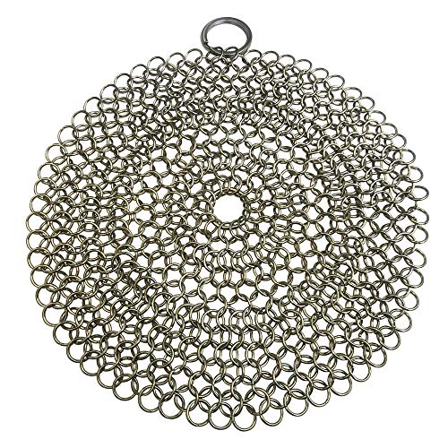 HOVhomeDEVP 316 Premium Stainless Steel Cast Iron Cleaner, Chainmail Scrubber for Cast Iron Pan Pre-Seasoned Pan Dutch Ovens Waffle Iron Pans Scraper Cast Iron Grill Scraper Skillet Scraper (7 InchR)