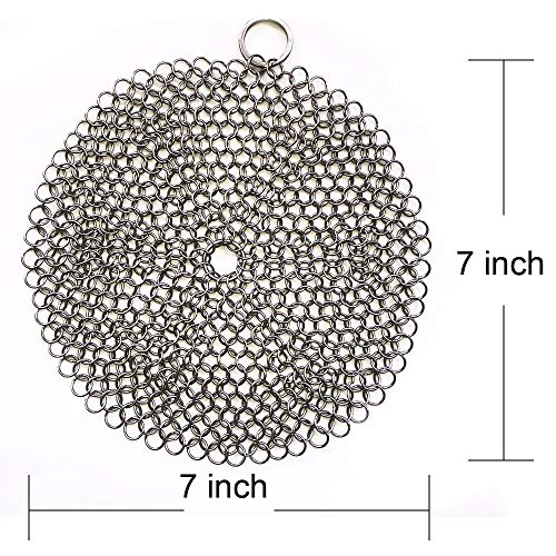 HOVhomeDEVP 316 Premium Stainless Steel Cast Iron Cleaner, Chainmail Scrubber for Cast Iron Pan Pre-Seasoned Pan Dutch Ovens Waffle Iron Pans Scraper Cast Iron Grill Scraper Skillet Scraper (7 InchR)